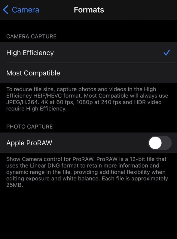 甘谷苹果手机维修分享如何为 iPhone 12 Pro/Max 启用 ProRAW 照片格式 